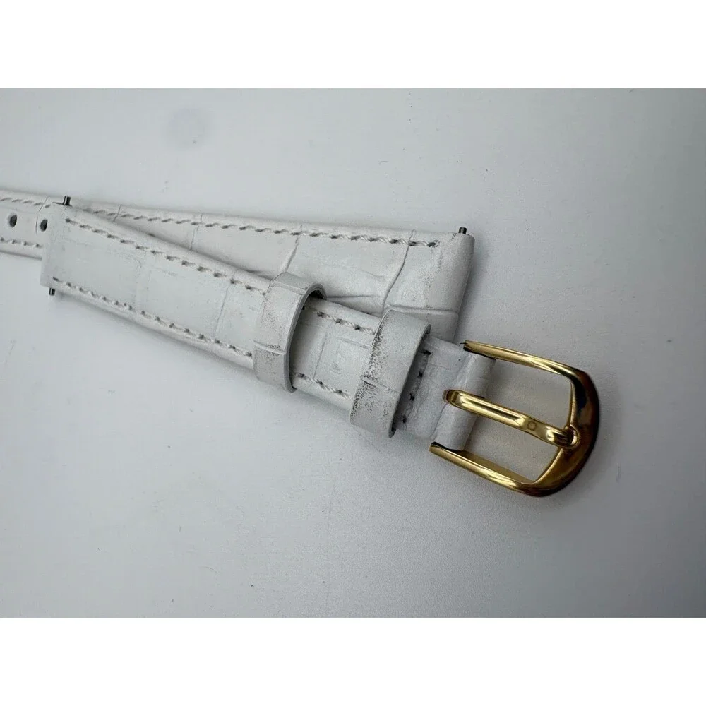 New Hadley-Roma 12mm White Alligator Grain Calfskin Watch Strap - Gold Buckle